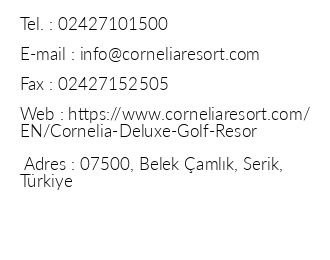Cornelia De Luxe Resort iletiim bilgileri